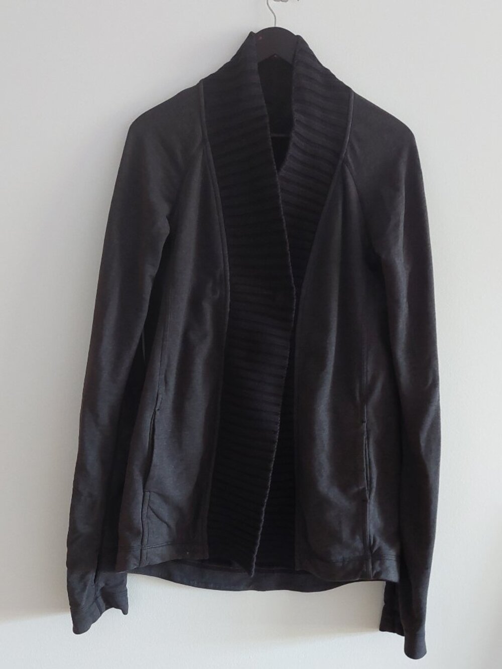 Lululemon sz 8 Bliss Break Wrap Cardigan French Terry Cable Knit Heathered Black